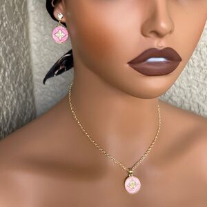 Gold & Pink Star Pendant Necklace and Earring Set